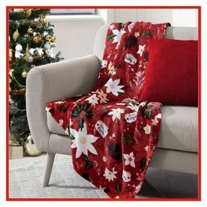 Holiday Time Red Floral Super Soft Plush Throw